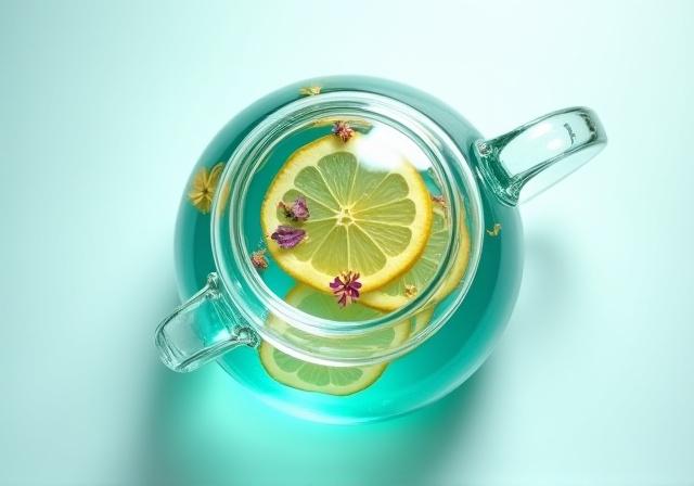 氷河をイメージした青い花びら入りのハーブティーブレンド